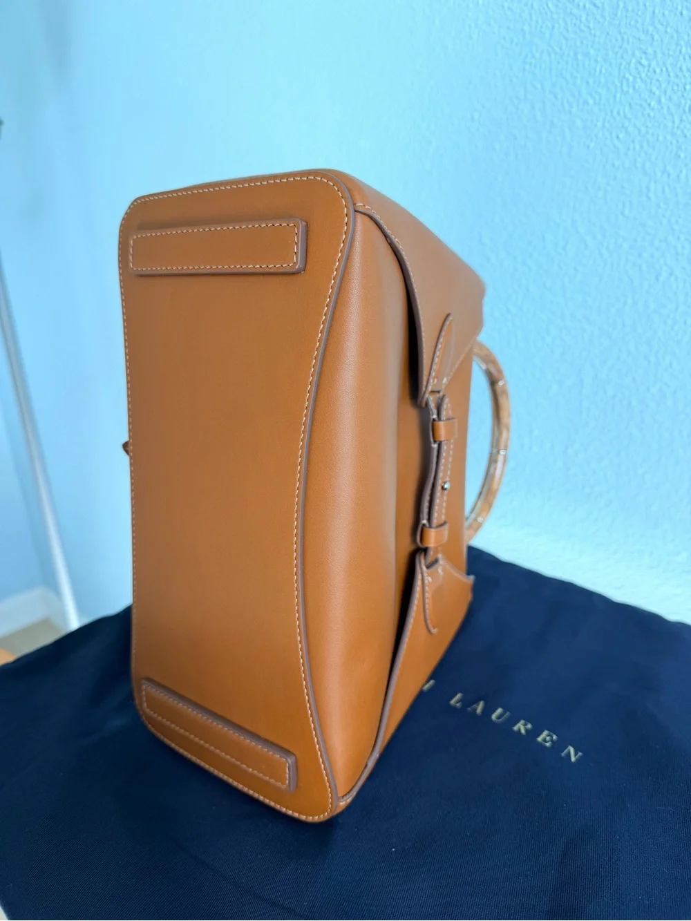 Ralph Lauren Tan Calfskin Top Handle Satchel